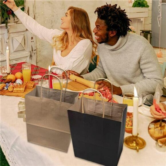 Brown Paper Gift Bags with Handles Bulk Shopping Retail Party Favor - Picture 6 of 7